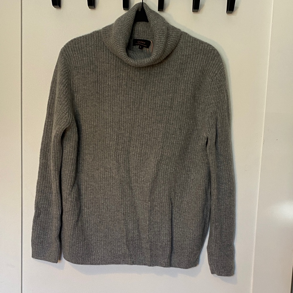 Quince Cashmere Grey Ribbed Turtleneck Sweater